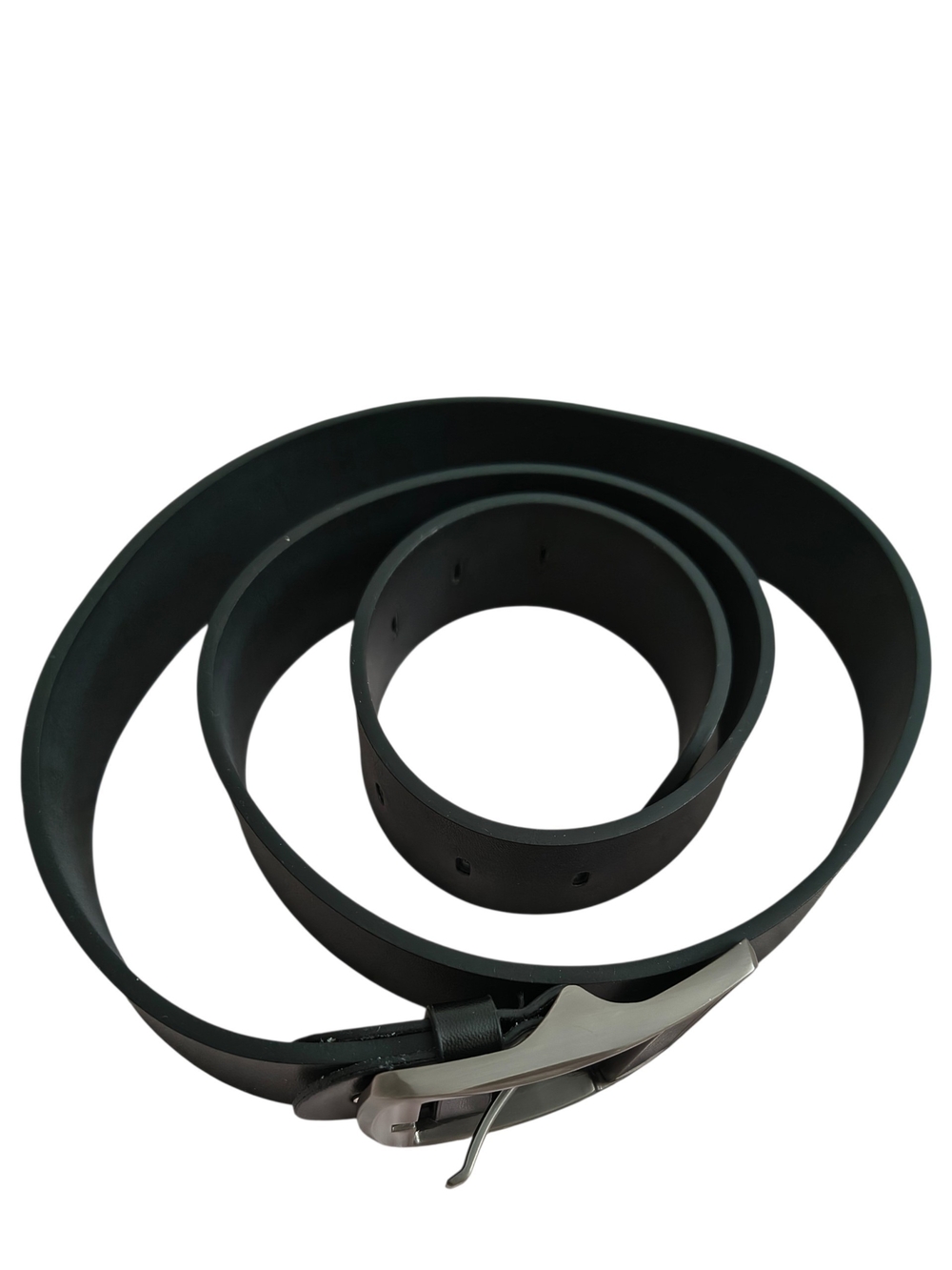 Men's Black Leather Belt with Silver and Black Buckle
